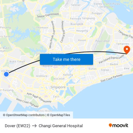 Dover (EW22) to Changi General Hospital map