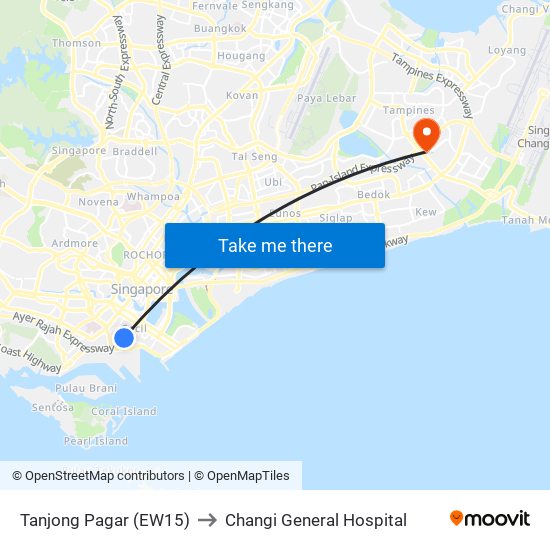 Tanjong Pagar (EW15) to Changi General Hospital map