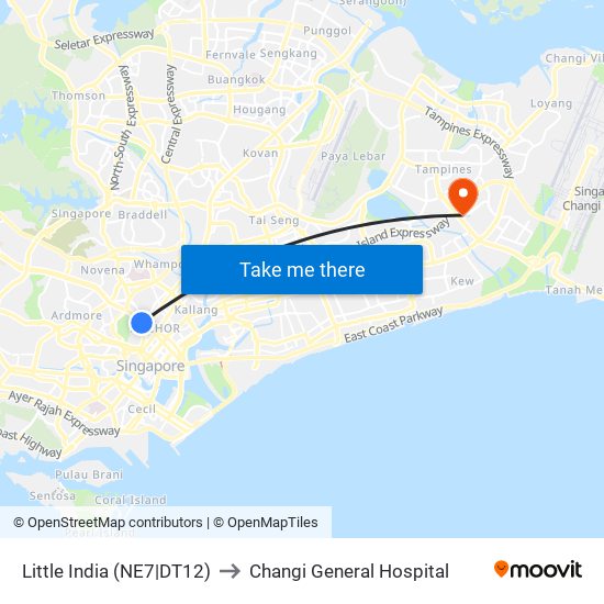 Little India (NE7|DT12) to Changi General Hospital map