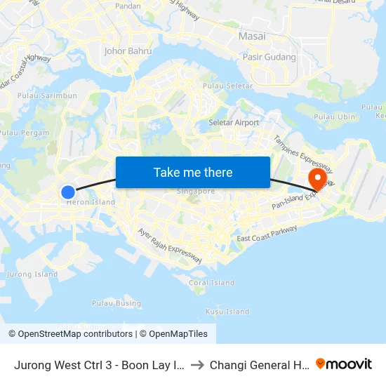 Jurong West Ctrl 3 - Boon Lay Int (22009) to Changi General Hospital map