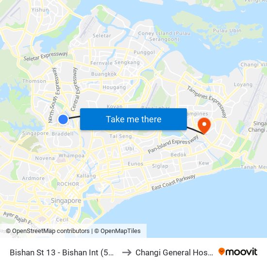 Bishan St 13 - Bishan Int (53009) to Changi General Hospital map