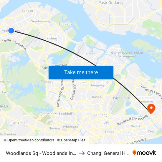 Woodlands Sq - Woodlands Int (46009) to Changi General Hospital map