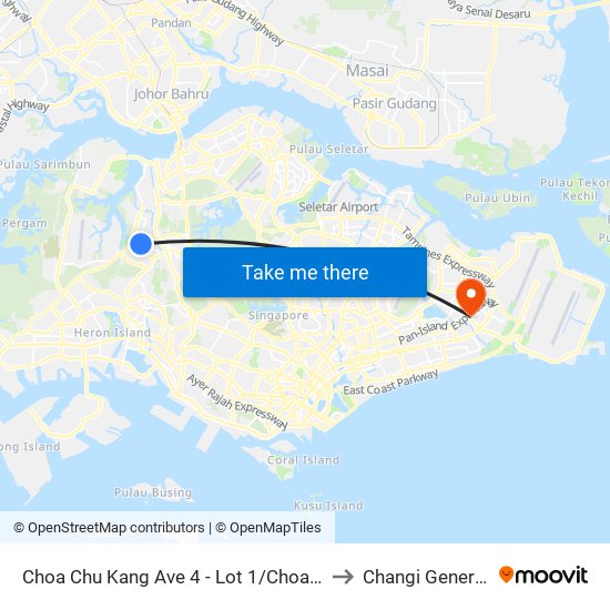 Choa Chu Kang Ave 4 - Lot 1/Choa Chu Kang Stn (44539) to Changi General Hospital map
