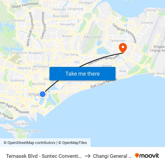 Temasek Blvd - Suntec Convention Ctr (02151) to Changi General Hospital map