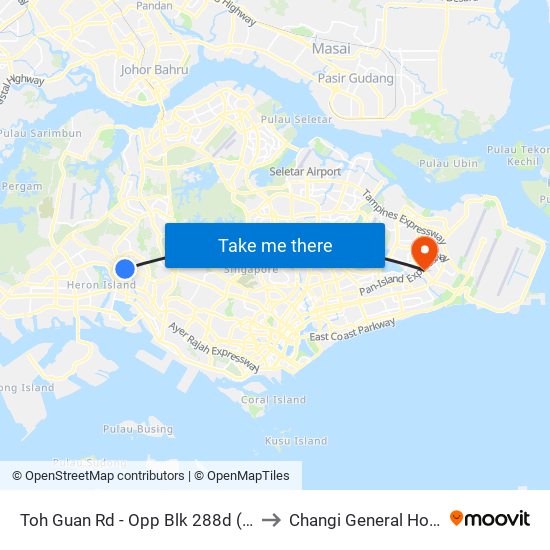 Toh Guan Rd - Opp Blk 288d (28631) to Changi General Hospital map