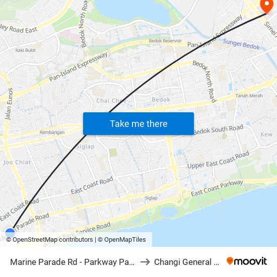 Marine Parade Rd - Parkway Parade (92049) to Changi General Hospital map