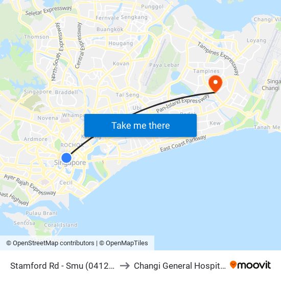 Stamford Rd - Smu (04121) to Changi General Hospital map