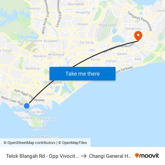 Telok Blangah Rd - Opp Vivocity (14119) to Changi General Hospital map