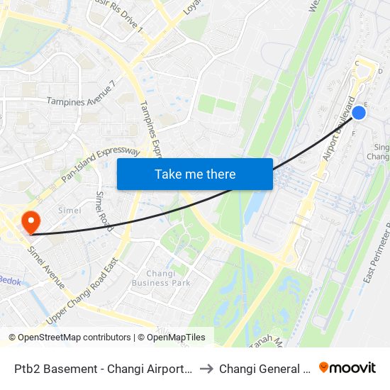 Ptb2 Basement - Changi Airport Ter 2 (95129) to Changi General Hospital map