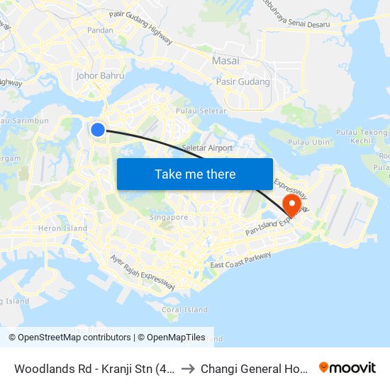 Woodlands Rd - Kranji Stn (45139) to Changi General Hospital map