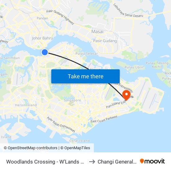 Woodlands Crossing - W'Lands Checkpt (46109) to Changi General Hospital map