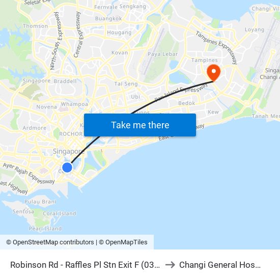 Robinson Rd - Raffles Pl Stn Exit F (03031) to Changi General Hospital map