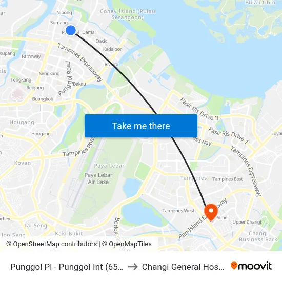 Punggol Pl - Punggol Int (65009) to Changi General Hospital map