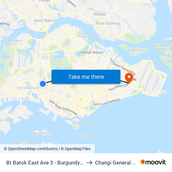 Bt Batok East Ave 3 - Burgundy Hill (42319) to Changi General Hospital map