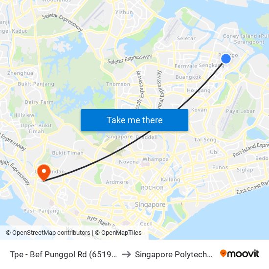 Tpe -  Bef Punggol Rd (65191) to Singapore Polytechnic map