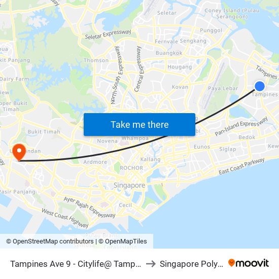 Tampines Ave 9 - Citylife@ Tampines (76541) to Singapore Polytechnic map