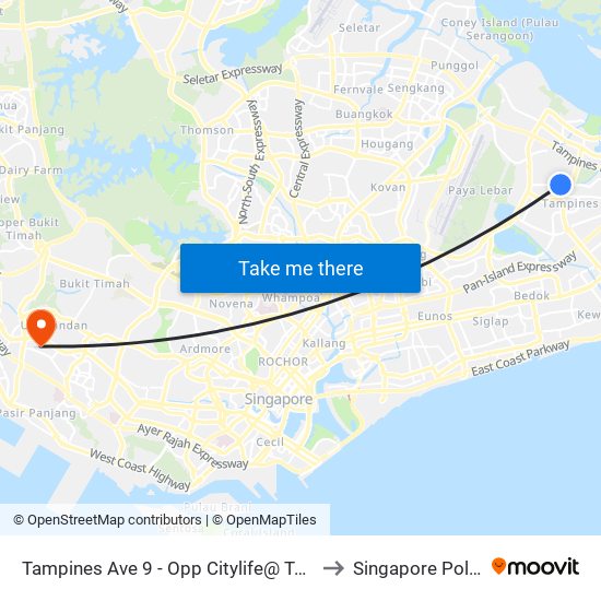 Tampines Ave 9 - Opp Citylife@ Tampines (76549) to Singapore Polytechnic map