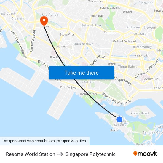 Resorts World Station to Singapore Polytechnic map