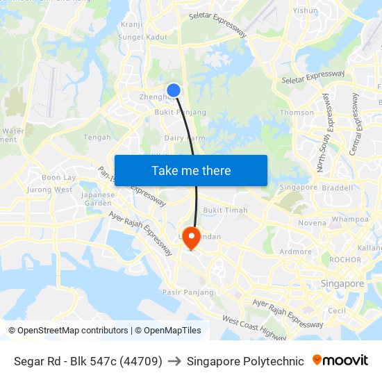 Segar Rd - Blk 547c (44709) to Singapore Polytechnic map