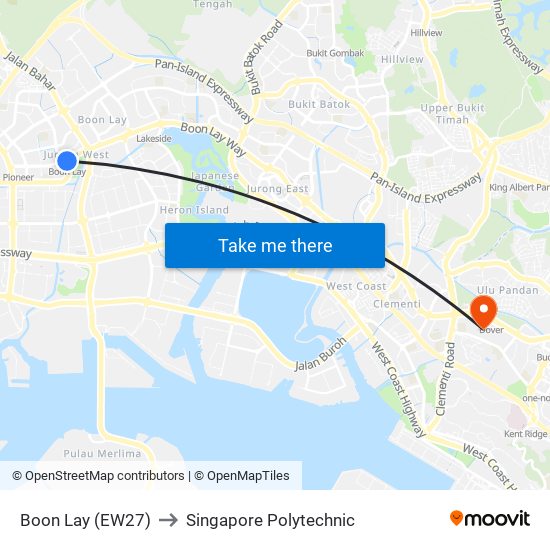 Boon Lay (EW27) to Singapore Polytechnic map