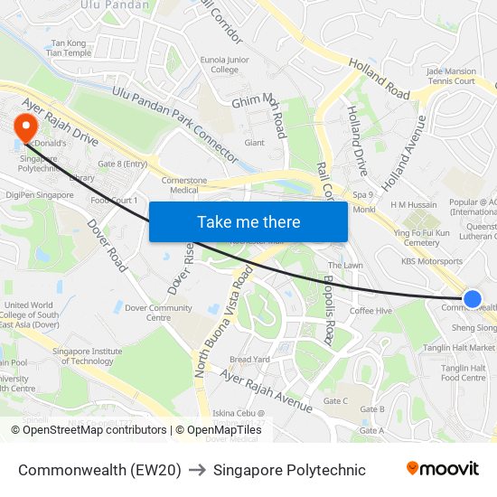 Commonwealth (EW20) to Singapore Polytechnic map