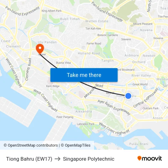 Tiong Bahru (EW17) to Singapore Polytechnic map