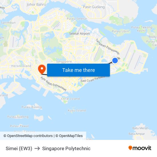 Simei (EW3) to Singapore Polytechnic map