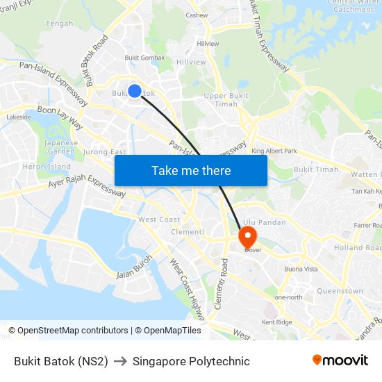 Bukit Batok (NS2) to Singapore Polytechnic map