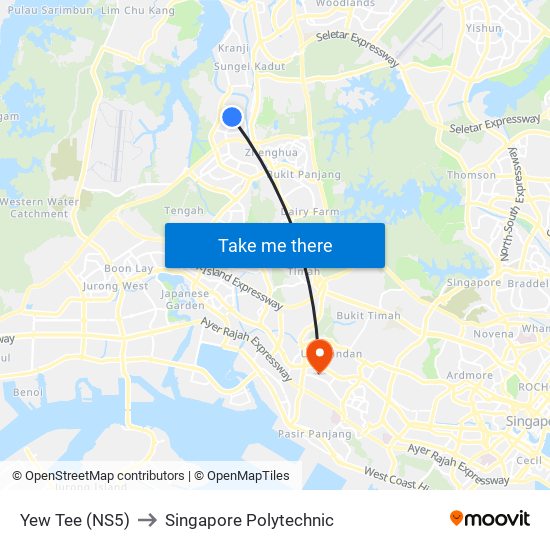Yew Tee (NS5) to Singapore Polytechnic map