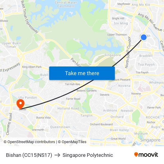 Bishan (CC15|NS17) to Singapore Polytechnic map