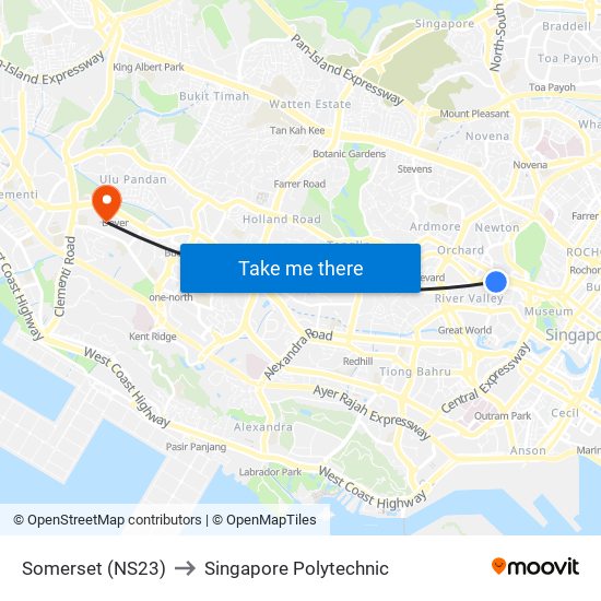 Somerset (NS23) to Singapore Polytechnic map