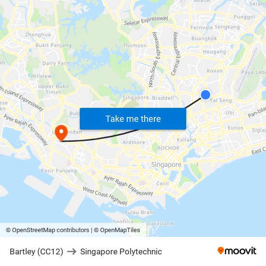 Bartley (CC12) to Singapore Polytechnic map