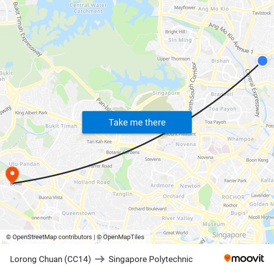 Lorong Chuan (CC14) to Singapore Polytechnic map