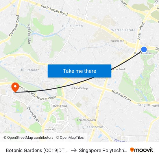 Botanic Gardens (CC19|DT9) to Singapore Polytechnic map