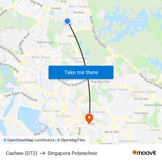 Cashew (DT2) to Singapore Polytechnic map