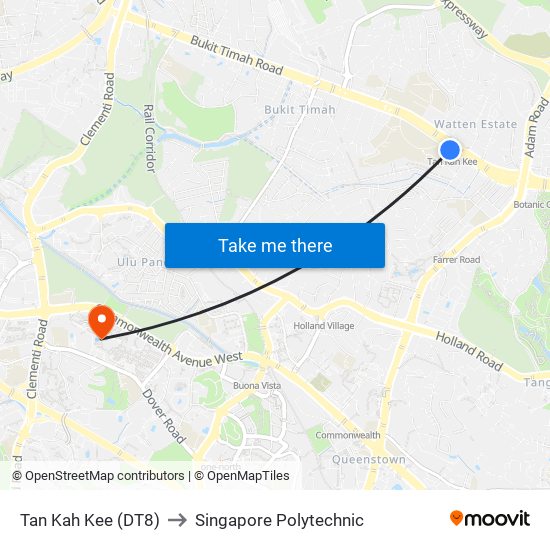 Tan Kah Kee (DT8) to Singapore Polytechnic map
