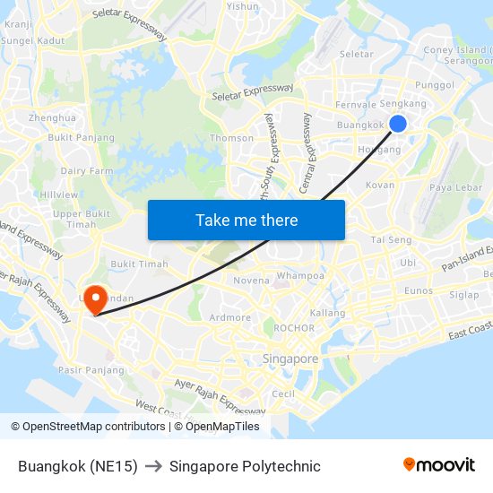 Buangkok (NE15) to Singapore Polytechnic map