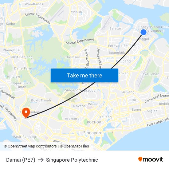 Damai (PE7) to Singapore Polytechnic map