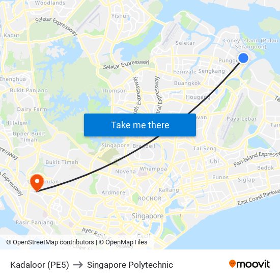 Kadaloor (PE5) to Singapore Polytechnic map