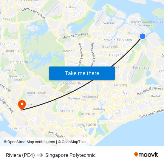 Riviera (PE4) to Singapore Polytechnic map