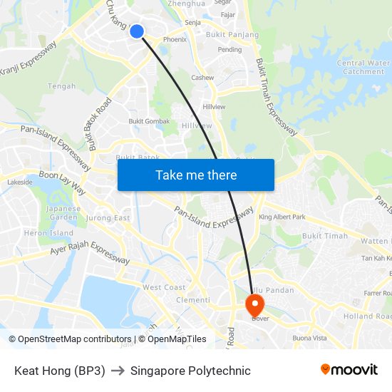 Keat Hong (BP3) to Singapore Polytechnic map