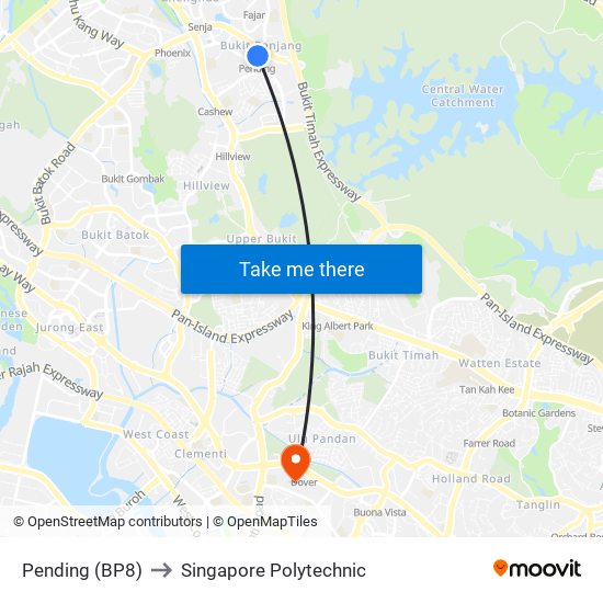 Pending (BP8) to Singapore Polytechnic map