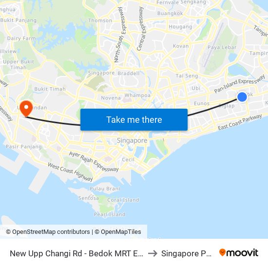 New Upp Changi Rd - Bedok MRT Exit A (Taxi Stand I08) to Singapore Polytechnic map