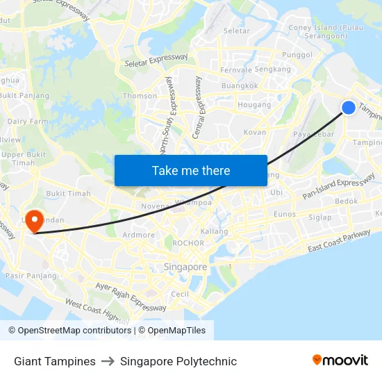 Giant Tampines to Singapore Polytechnic map