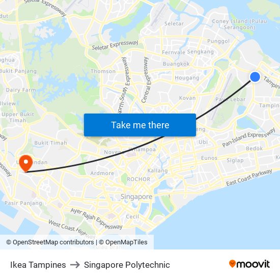 Ikea Tampines to Singapore Polytechnic map