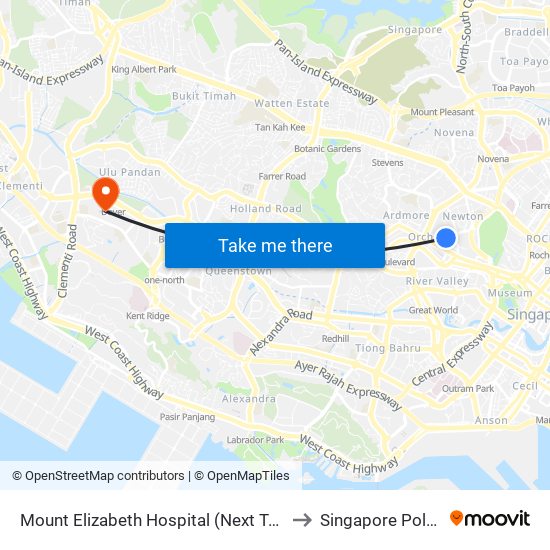 Mount Elizabeth Hospital (Next To Car Park Exit) to Singapore Polytechnic map