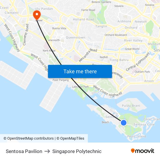 Sentosa Pavilion to Singapore Polytechnic map