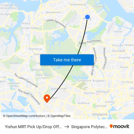 Yishun MRT Pick Up/Drop Off Point to Singapore Polytechnic map