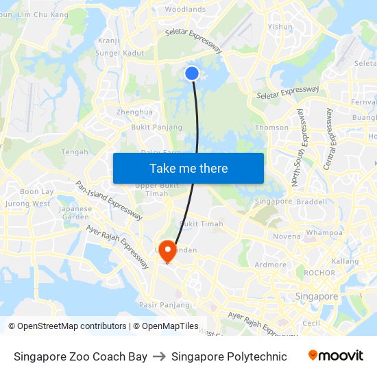 Singapore Zoo Coach Bay to Singapore Polytechnic map