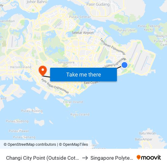 Changi City Point (Outside Cotton On) to Singapore Polytechnic map